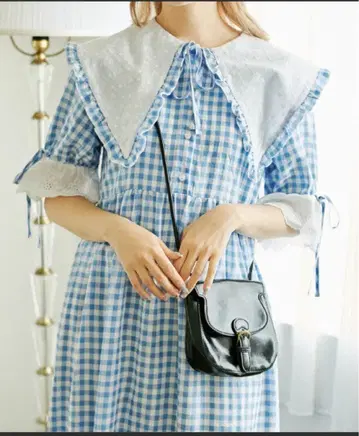 쿠틸과 레트로 ktir 반팔 원피스 깅엄 체크 스카이블루