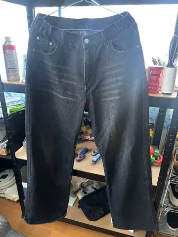 와이드 데님 팬츠 블랙 가공