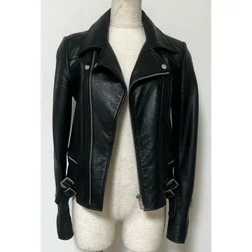 르쉘 블루 천연 가죽 가죽 자켓 라이더 자켓 블루종 블랙