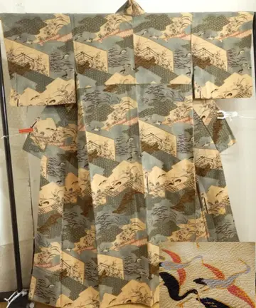 순수 실크 크레이프 원단 분할 염색 새 문양 코몬 이중 기모노