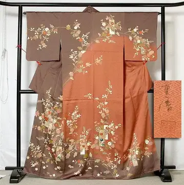 7690 꽃가지에 단책 문양 우아한 금채 유젠 호몬기 작가 작품 미사용