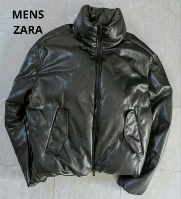 컨디션 최상 ZARA 블랙 MENS 가죽 다운 자켓 빅 실루엣 XL