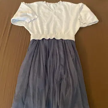 프레이ID 니트 튤 그레이 도킹 반팔 무릎 기장 원피스