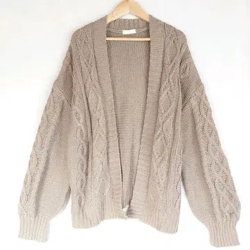 어스 뮤직 베이지 케이블 니트 가디건 롱 기장 여성용