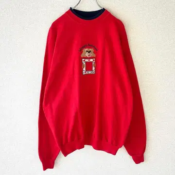 미국 빈티지 의류 자수 애니멀 개 모티브 레트로 빨간색 레드 XL