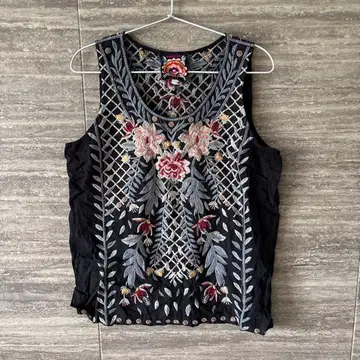 JOHNNY WAS 자수 슬리브리스 S 블랙 US 구제 의류