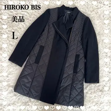 HIROKO BIS 블랙 롱 코트 퀼팅 L