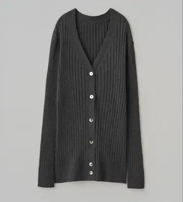 소주 와이드 리브 V넥 가디건 차콜 그레이