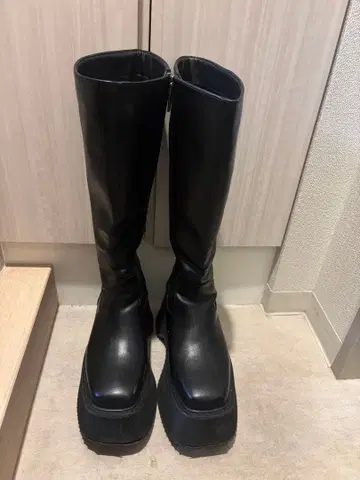 SLY 스라이 통굽 롱 부츠 가죽 스타일업 L