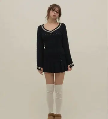 andmary Yuhua school knit set up black
