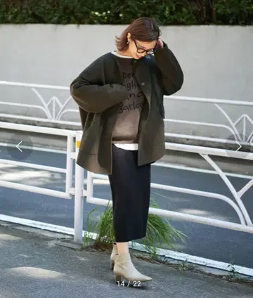 새상품급 프레임워크 해밀턴 리버 크루넥 코트 카키 36