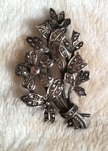 빈티지 실버 마카사이트 브로치 꽃다발