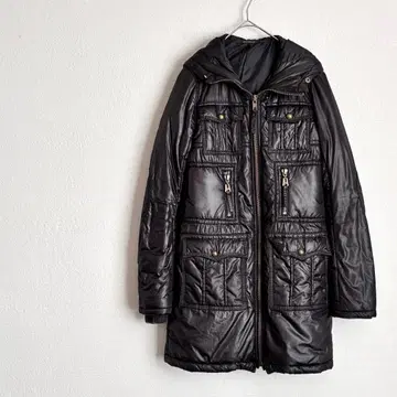 마우지 다운 자켓 풀 집업 후드 부착 블랙 스타일리시