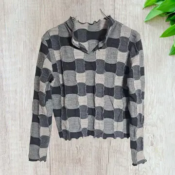 MESDAMES 블랙/그레이/베이지 패치워크 패턴 긴팔 니트 일본제