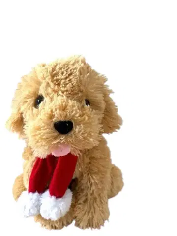 빨간색 스카프가 달린 강아지 봉제 인형