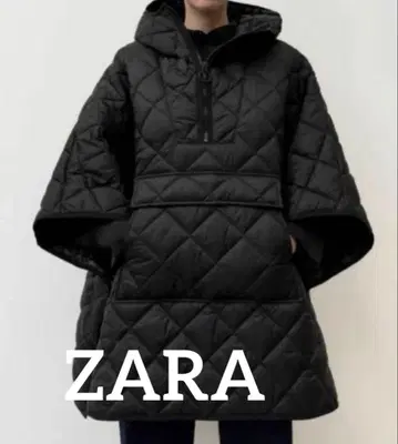[ 새상품 ] ZARA 후드 퀼팅 판초 케이프 아우터 블랙 M