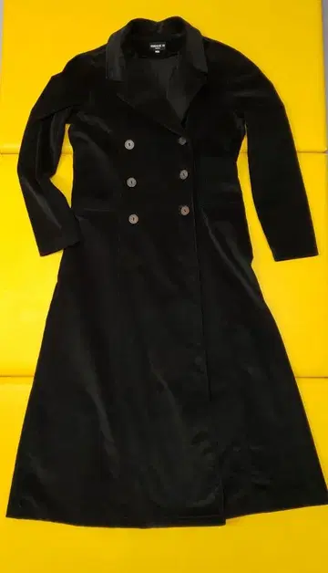 블랙 코듀로이 더블 브레스트 롱 코트