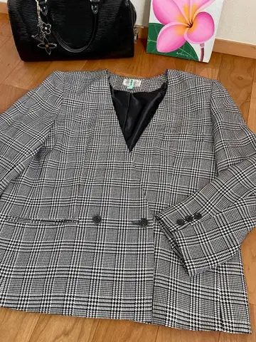 [ 빅 사이즈 ] 글렌체크 노카라 자켓