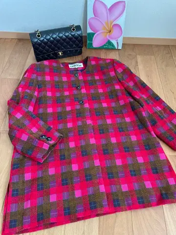 [ 빅 사이즈 ] 노카라 체크 자켓