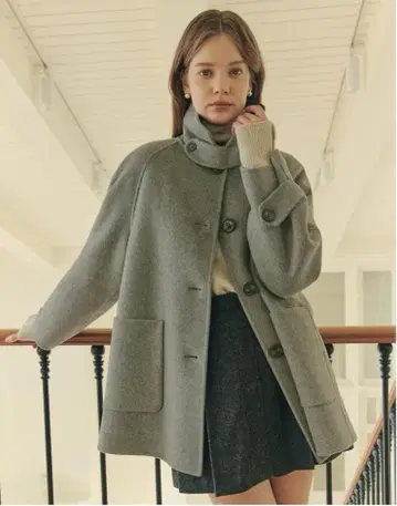 핸드메이드 A라인 울 하프 코트 새상품 그레이