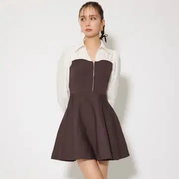 rienda 리엔다 셔츠 도킹 플레어 니트 미니 원피스