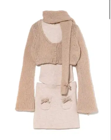andmary Zoff muffler knit set up beige