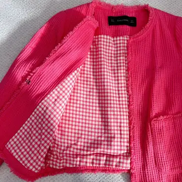 핑크 노카라 자켓 프린지 마감 ZARA