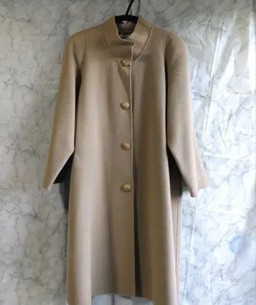고급 스탠드 카라 라운드 버튼 베이지 롱 코트 여성용 F 사이즈