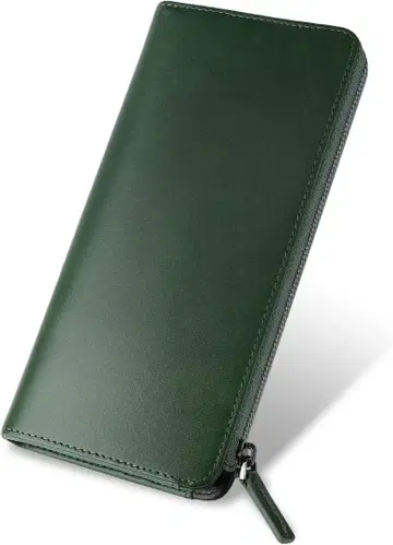 [ 그린 ] 남성용 장지갑 도치기 가죽 천연 가죽 대용량 L자 지퍼
