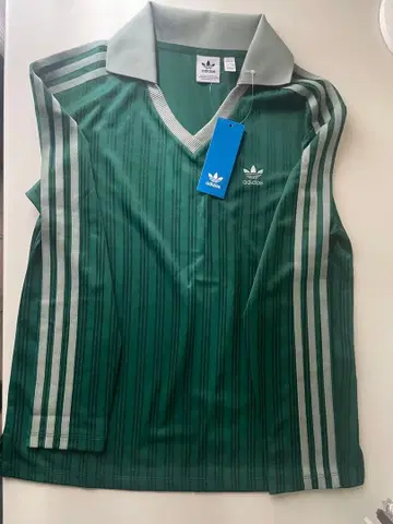 adidas 그린 스트라이프 V넥 T셔츠 XL