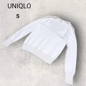 유니클로 긴팔 캐시미어 V넥 스웨터 S 아이보리 무지 심플