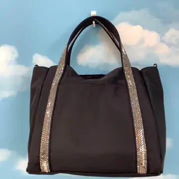 비쥬 장식 블랙 나일론 숄더백