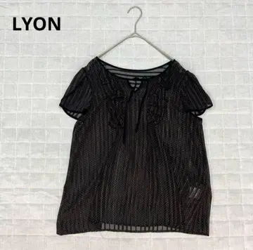 [리옹] 상의 시스루 블라우스 셔츠 반팔 리본 블랙 심플