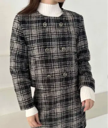 [ SNIDEL ] 트위드 노카라 자켓 / 체크 무늬