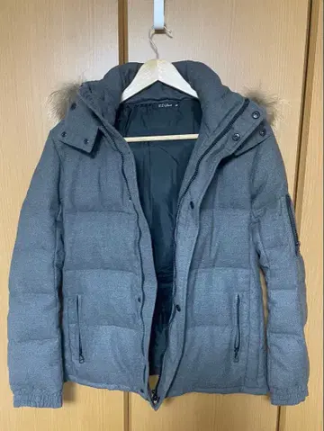 그레이 후드 부착 다운 자켓 y2k