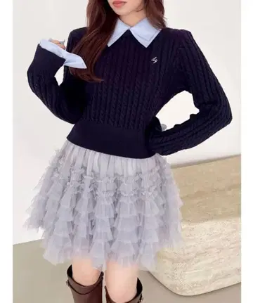 dazzlin 케이블 셔츠 도킹 니트 F