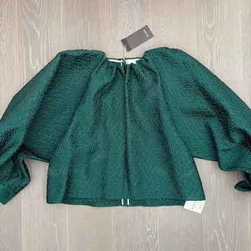 택 포함 새상품 EFFE BEAMS 후쿠레 자카드 블라우스 그린