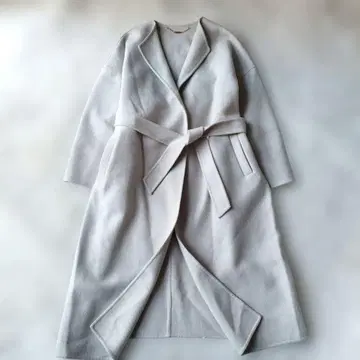 새상품급 토널 울 리버 롱 코트 벨트 그레이지 38