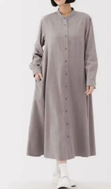 무인양품 양면 기모 플란넬 스탠드 카라 긴팔 원피스 베이지 XL