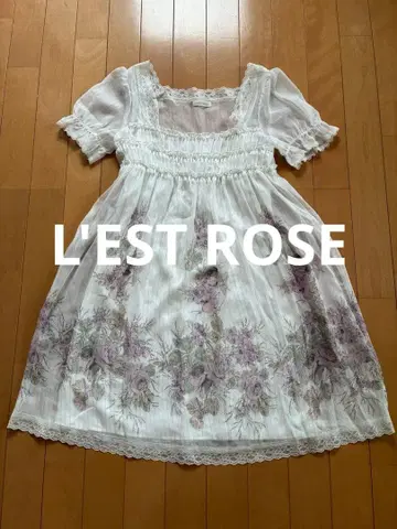 L'EST ROSE 꽃무늬 쉬폰 화이트 원피스 레스트로즈