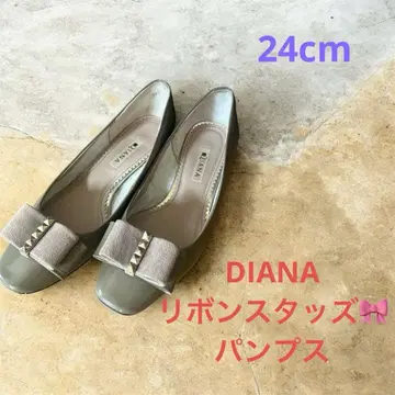 다이애나 리본 펌프스 그레이지 카키 에나멜 24cm