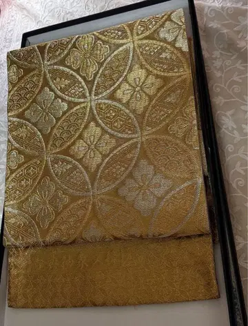 최고 일품 니시진 비단 순수 실크 후쿠로 오비 고전 추상 문양 새상품