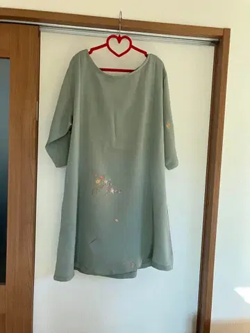 기모노 리메이크, 자수 장식 그린 반소매 튜닉