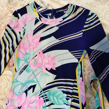 레오나르 실크 100% 롱 원피스 벨트 꽃무늬