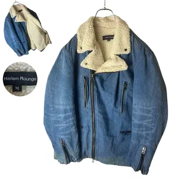 보아 안감 x USED 가공 라이트 블루 데님 더블 라이더 자켓 블루종
