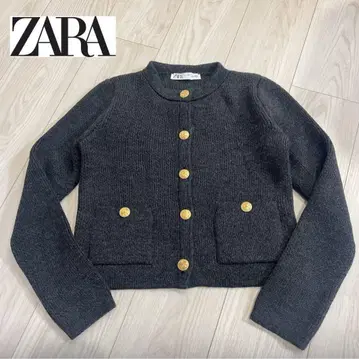 ZARA 골드 버튼 니트 가디건 그레이 S