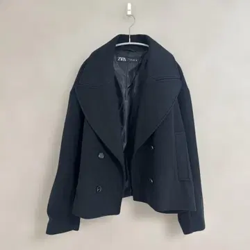 ZARA 블랙 더블 브레스트 피 코트 L