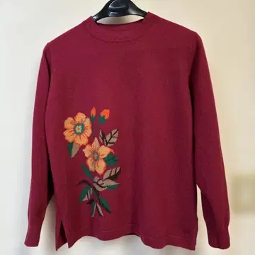 캐시미어 100% 꽃무늬 자수 스웨터 긴팔