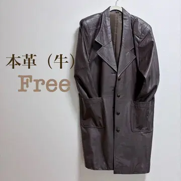 극레어 고급 천연 가죽 (소가죽) 롱 코트 브라운 여성용 프리 사이즈