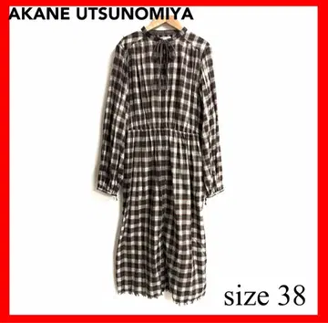 AKANE UTSUNOMIYA 체크 리본 프린지 롱 원피스